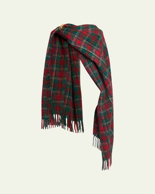Ovesized Tartan Draped Wool Cape Scarf