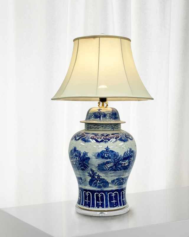 Chinoiserie Ceramic Lamp, 30"