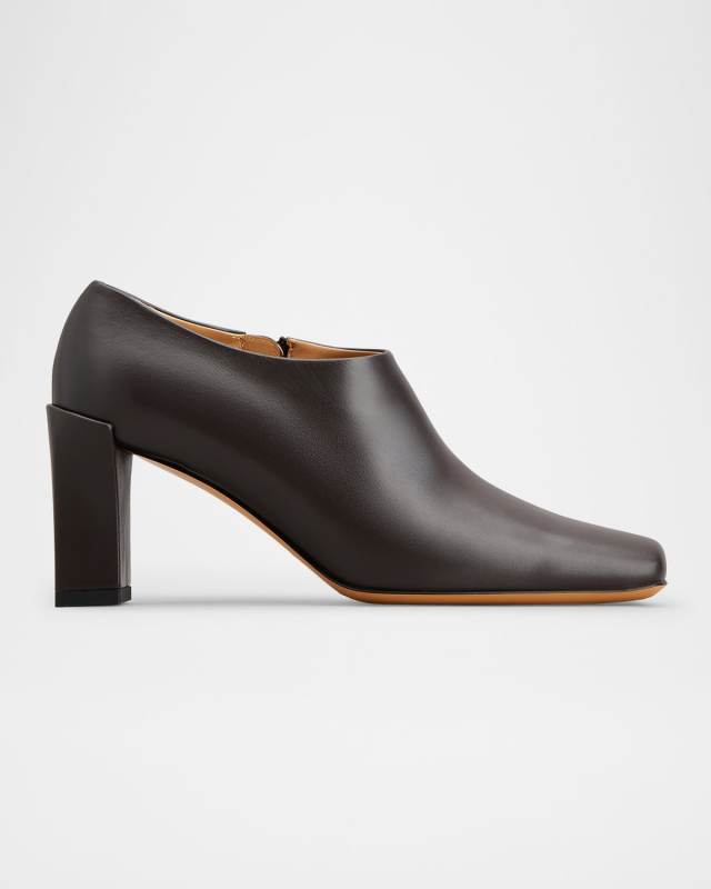 Square-Toe Leather Zip Ankle Booties