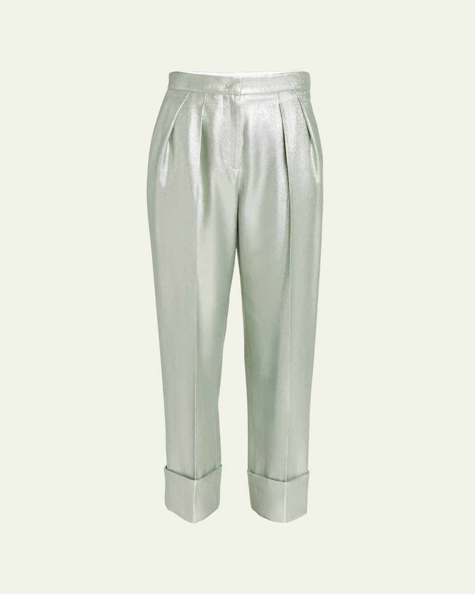 Viscose Textured Lurex Cuffed Trousers