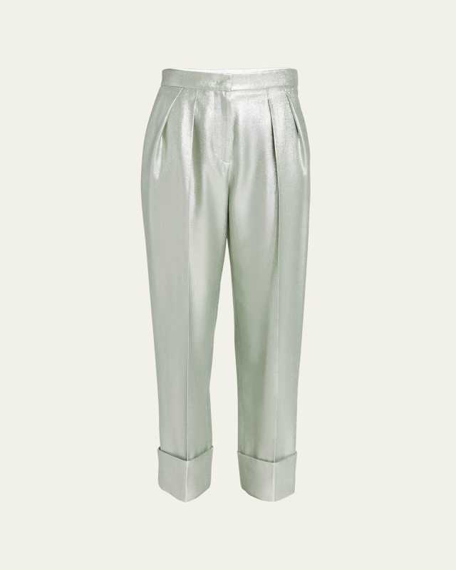 Viscose Textured Lurex Cuffed Trousers