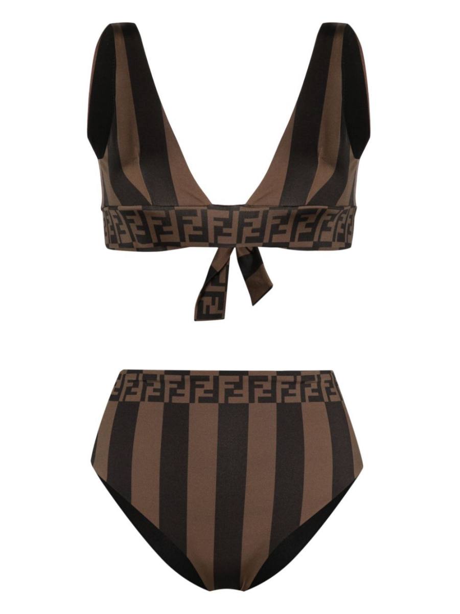 FF-motif striped bikini