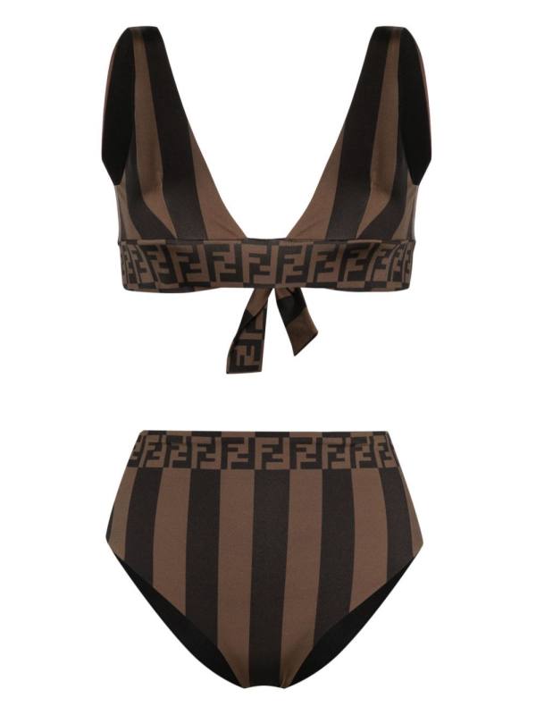 FF-motif striped bikini