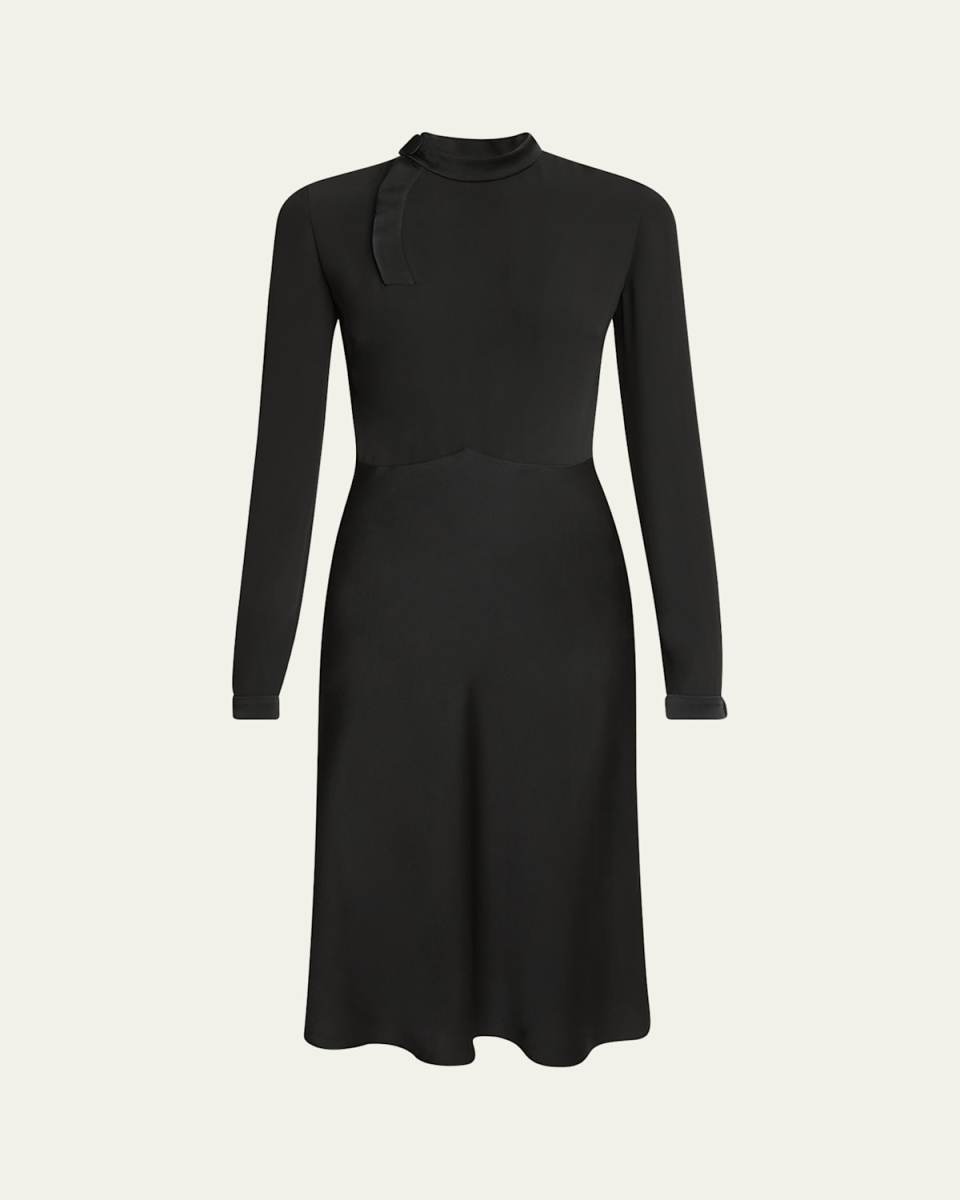 Scarf Long-Sleeve Satin Midi Dress