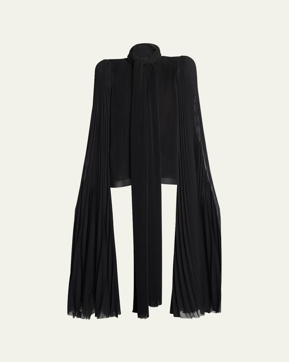 Pleated Long-Sleeve Blouse with Scarf