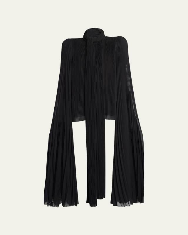 Pleated Long-Sleeve Blouse with Scarf