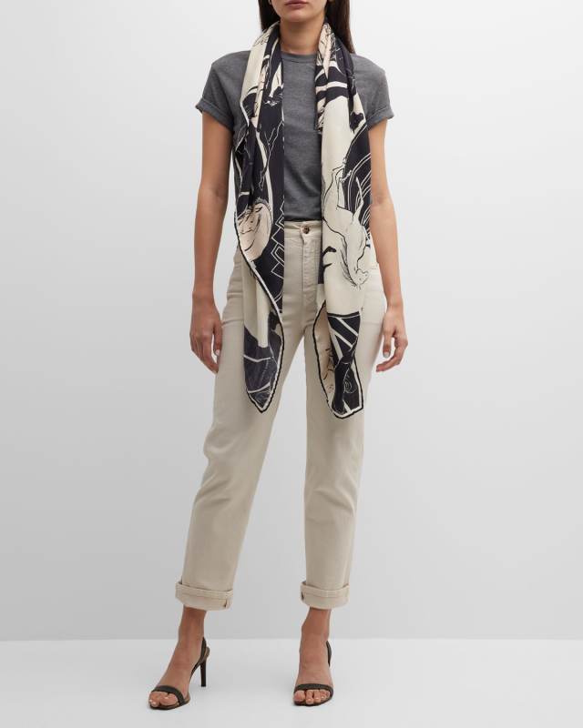 Black Galloping Cashmere-Blend Scarf