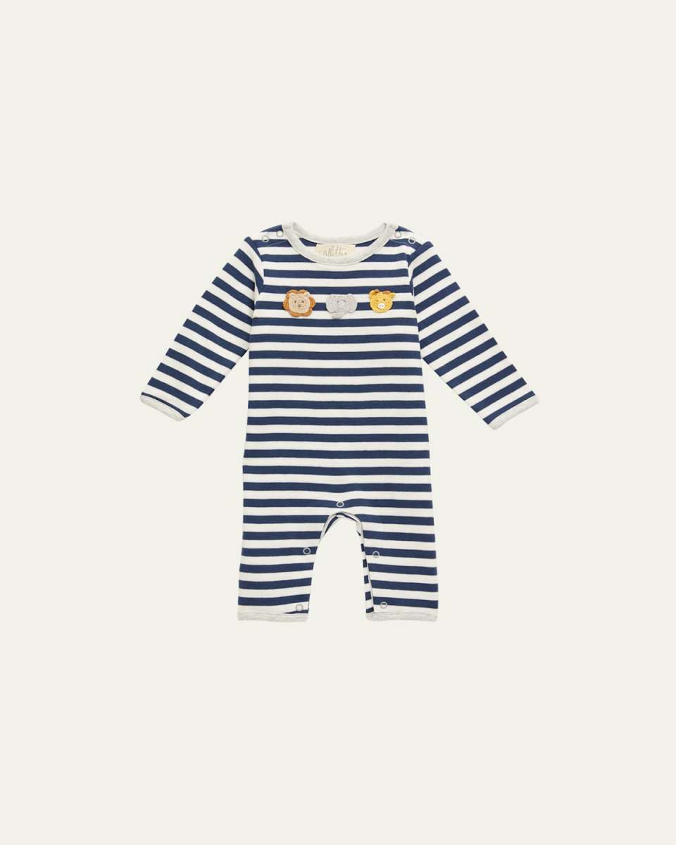 Kid's Striped Animal Hand Crotched Playsuit, Size Newbor
