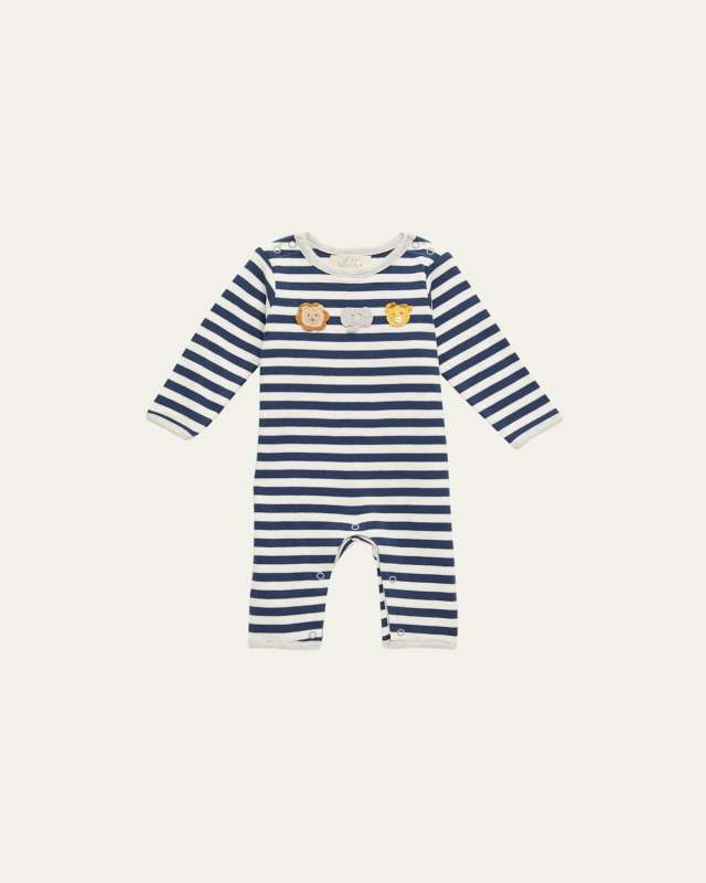 Kid's Striped Animal Hand Crotched Playsuit, Size Newbor
