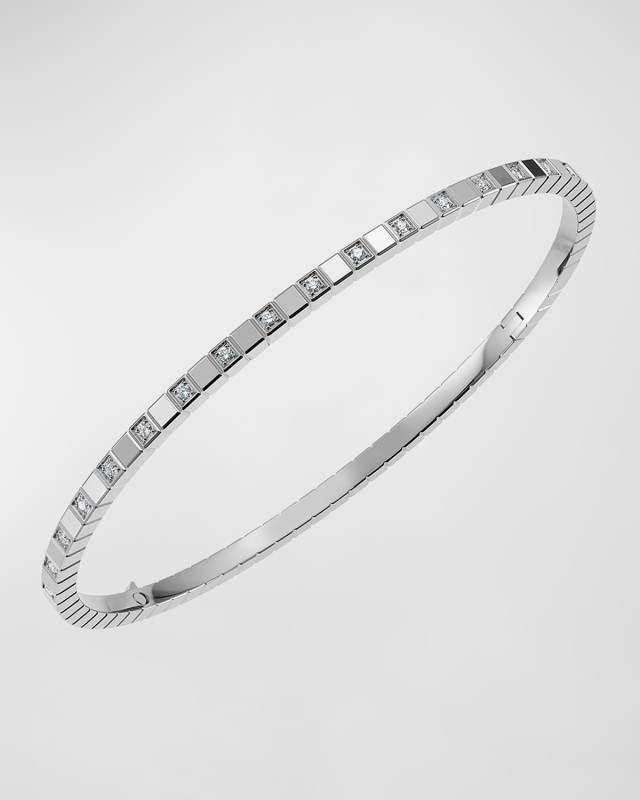 Ice Cube 18K White Gold Semi-Diamond Bangle Bracelet, Size
