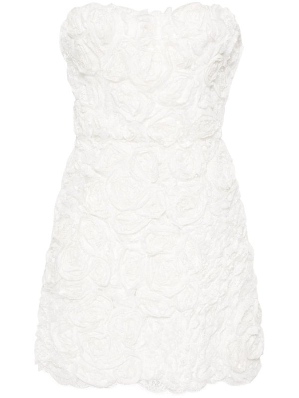 floral-appliqué lace mini dress