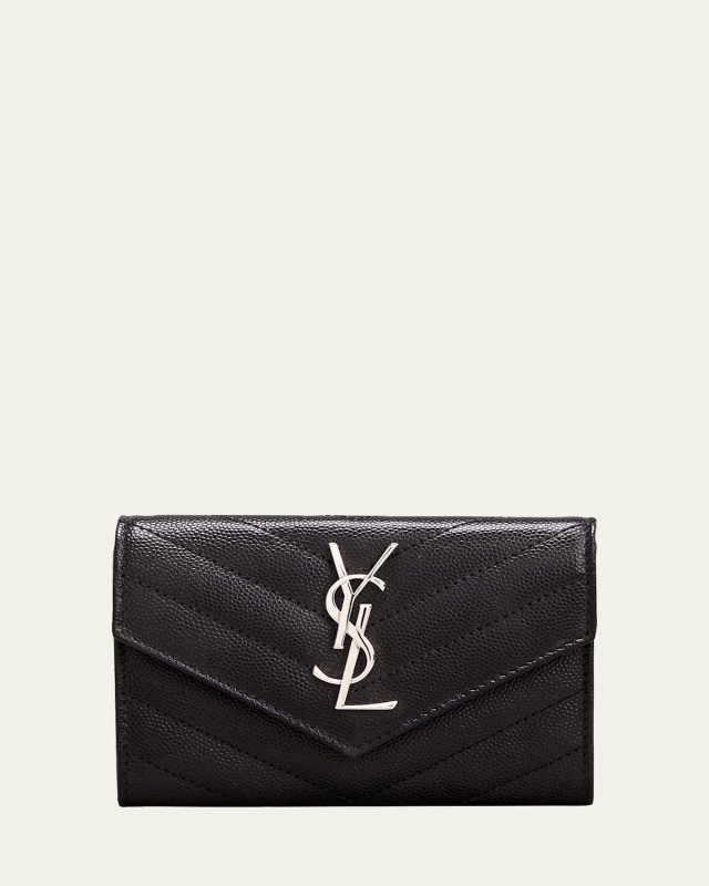 YSL Monogram Small Flap Wallet in Grained Leather