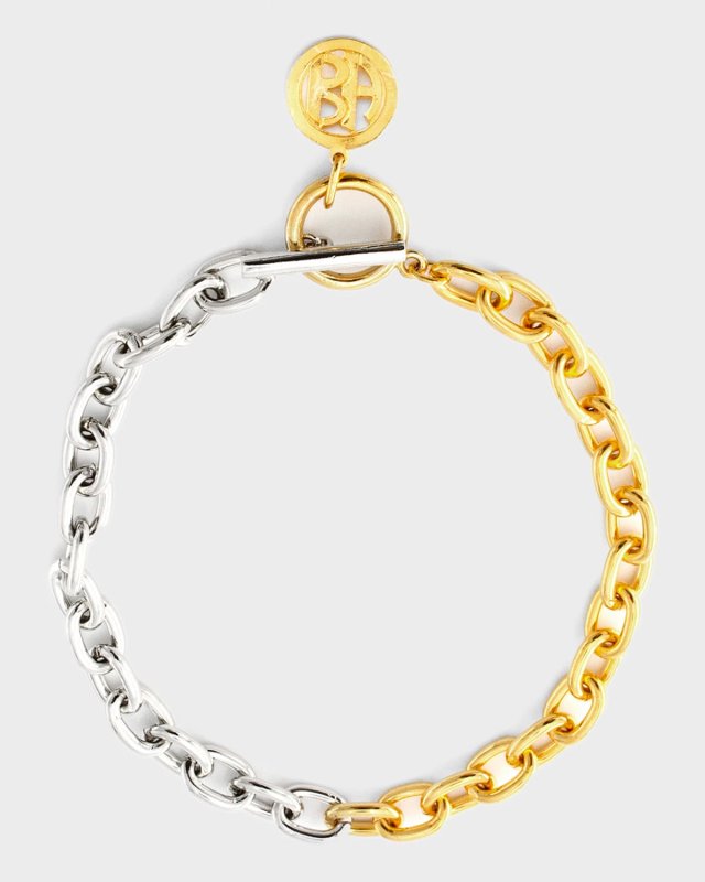 Two-Tone Link Necklace with Logo, 16"L