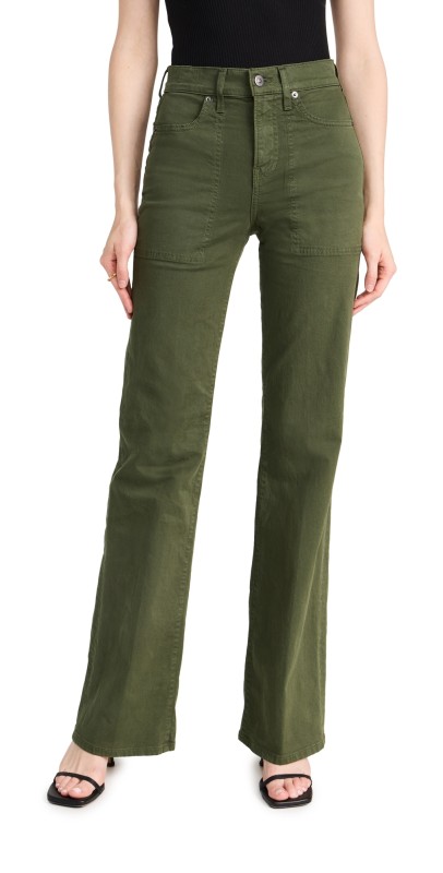 Veronica Beard Jean Crosbie Wide Leg with Patch Pockets Pants Army Green