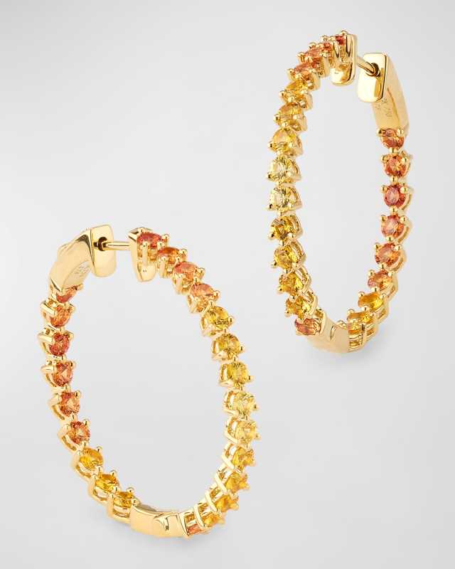 Rainbow 18K Yellow Gold Ombre Yellow Sapphire Inside Out Hoop Earrings