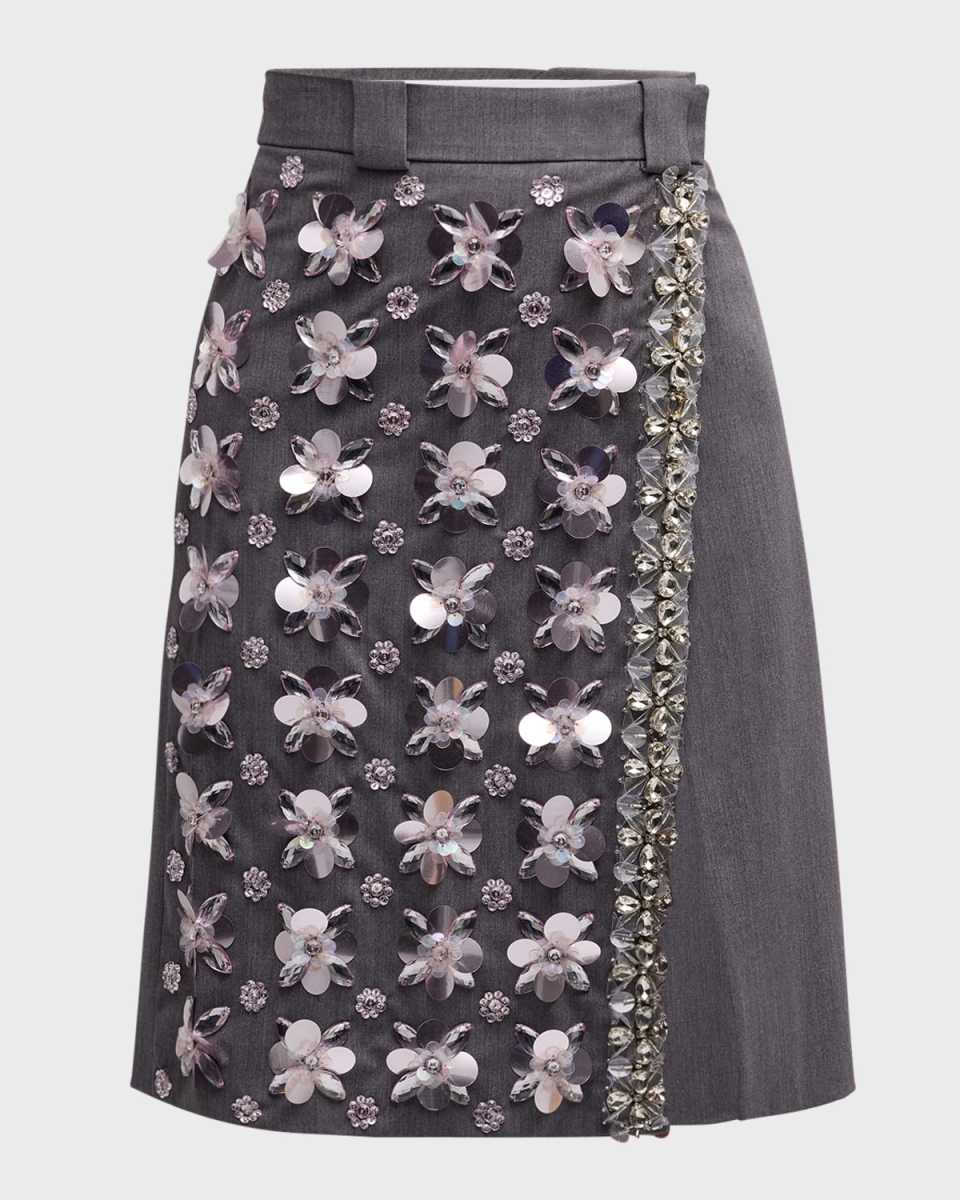 Embellished Wrap Suiting Skirt