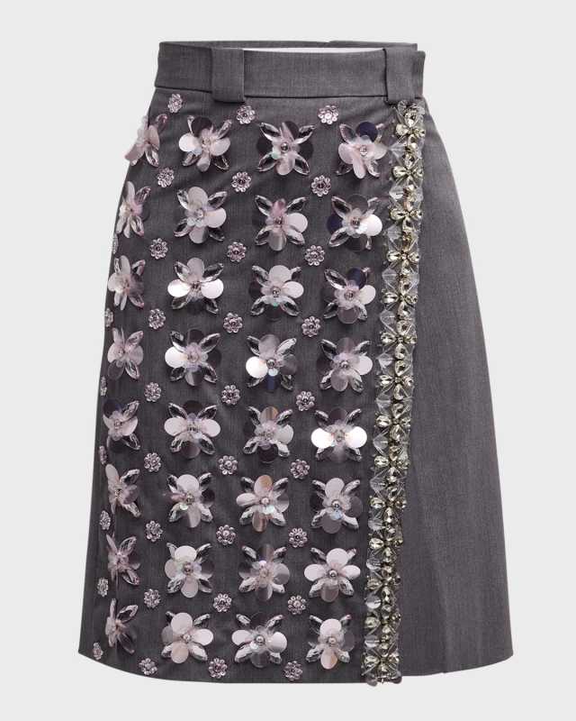 Embellished Wrap Suiting Skirt