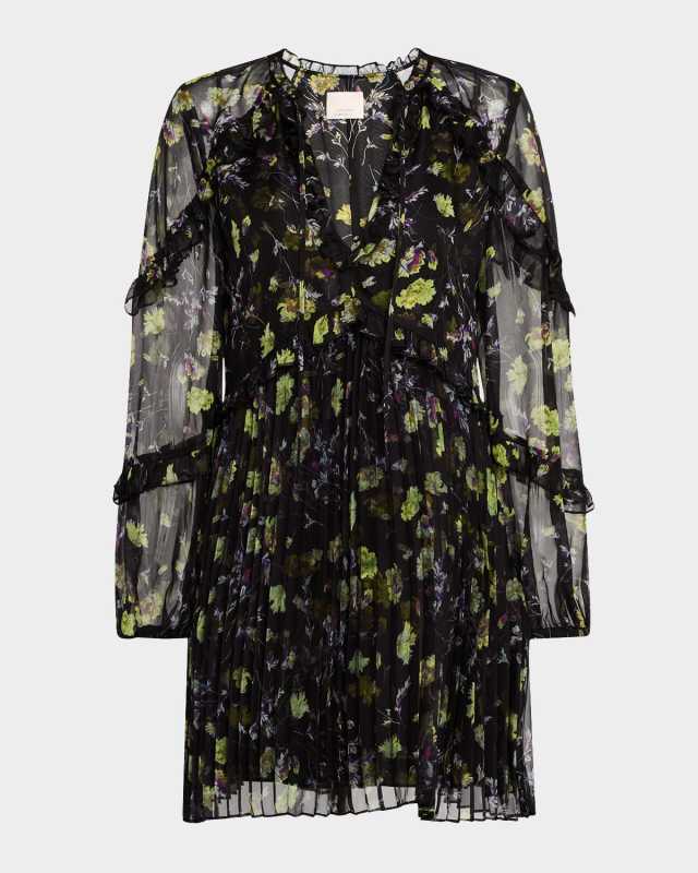 Robin Sheer Floral Long-Sleeve Mini Dress