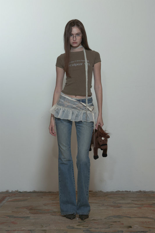 SCULPTOR Peekaboo Micro Sheer Skirt Raw Ivory