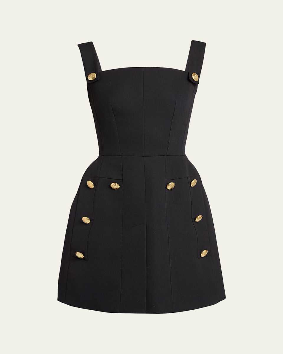 Wool Scuba Mini Dress with Gold Buttons