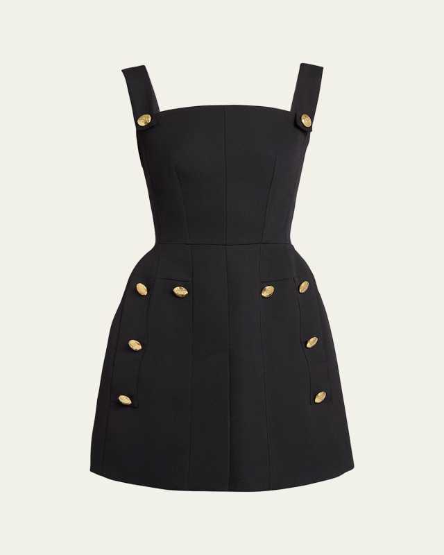 Wool Scuba Mini Dress with Gold Buttons