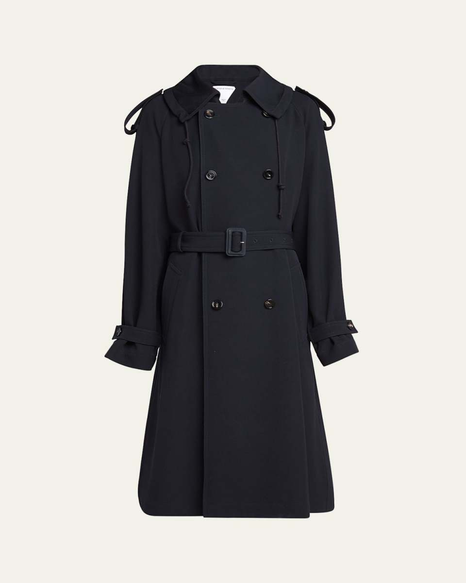 Compact Wool Gabardine Belted Trench Coat