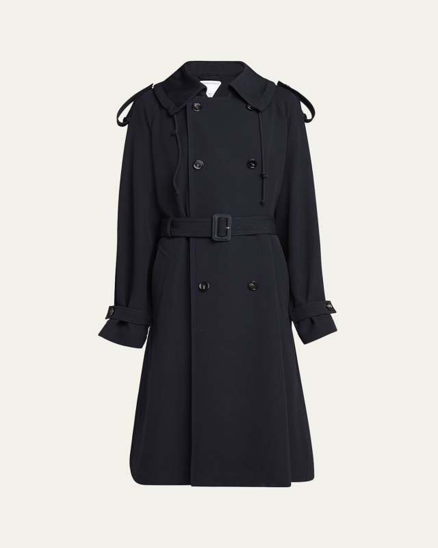 Compact Wool Gabardine Belted Trench Coat