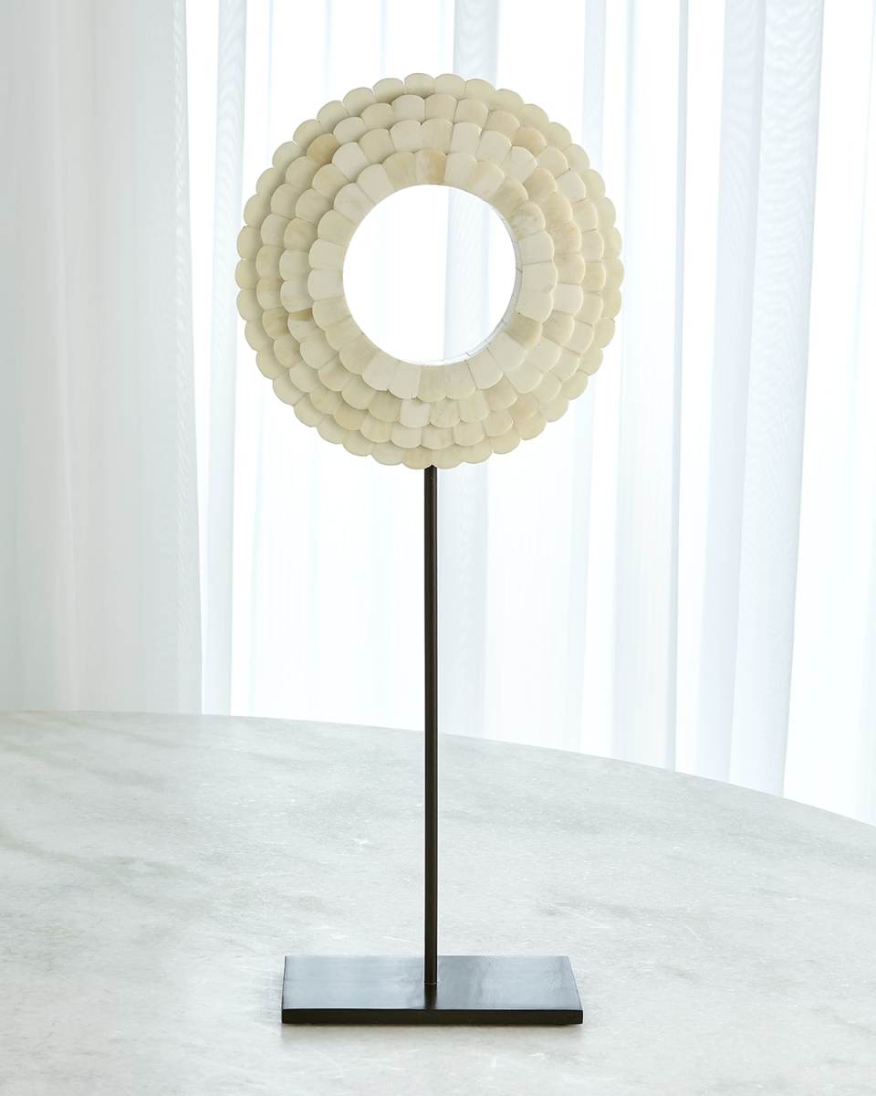 Large Four Layer Bone Scalloped Mounted Ring Sculpture