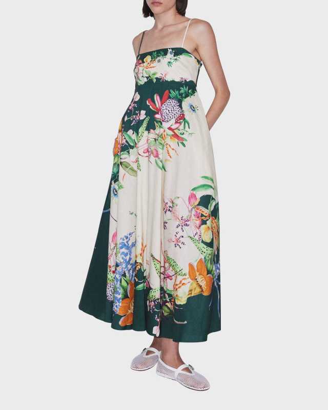Aggie Floral Linen-Blend Sleeveless Maxi Sundress