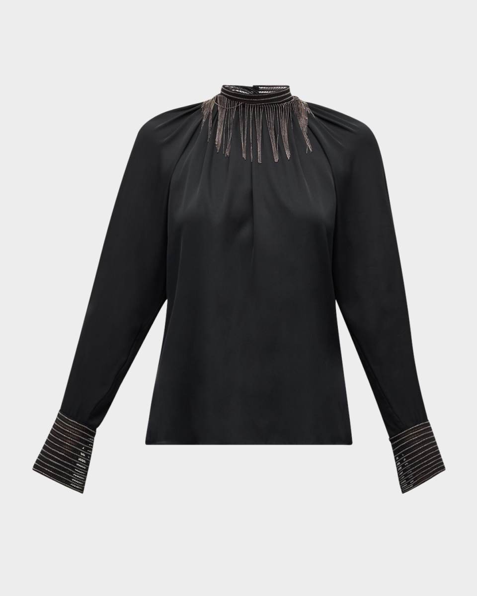 Long-Sleeve Blouse with Chain Neck Detai