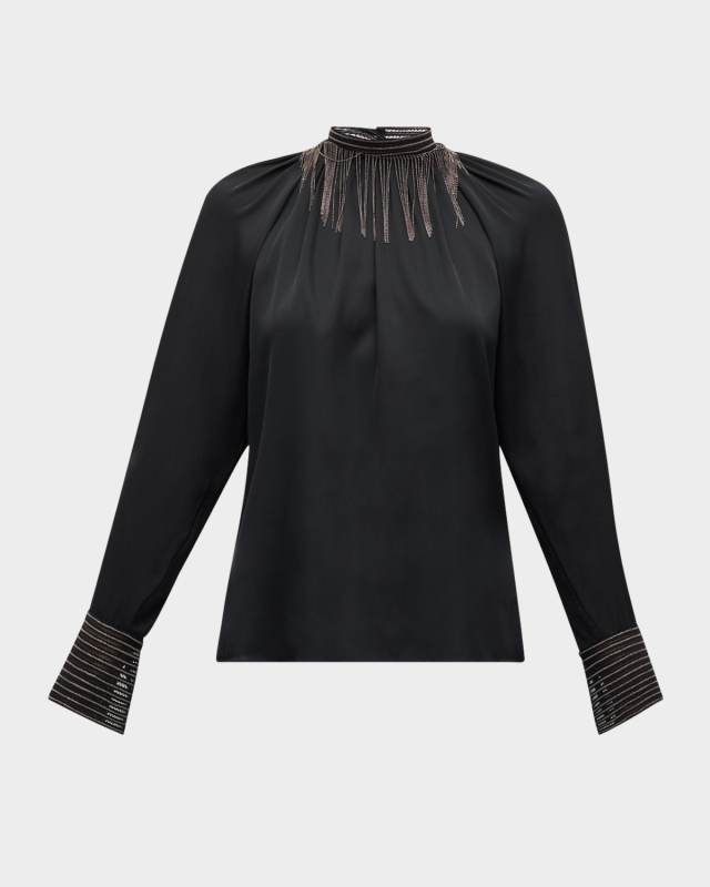 Long-Sleeve Blouse with Chain Neck Detai