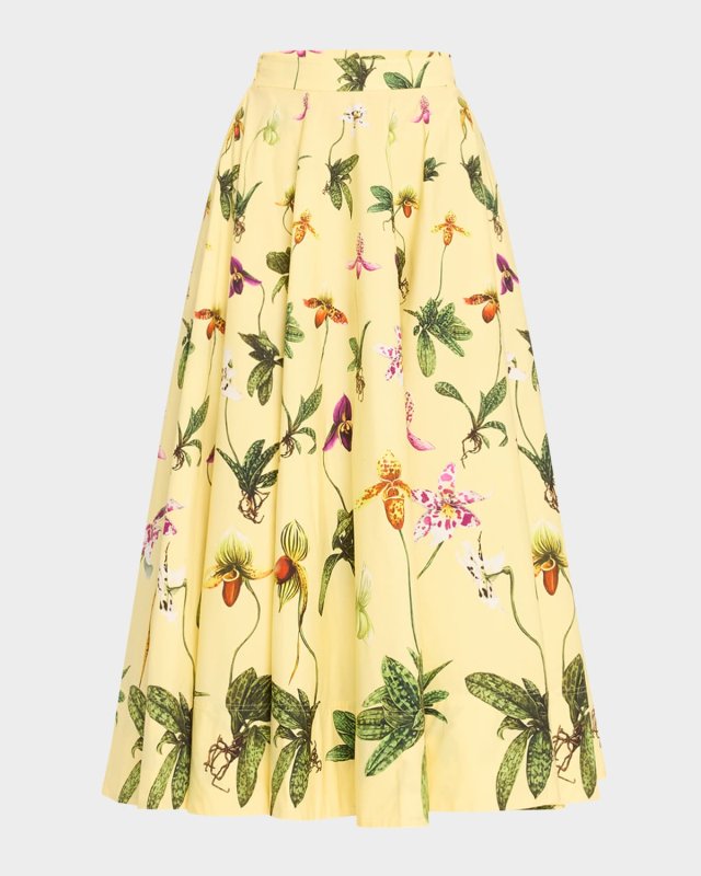 Orchid Poplin Fit-Flare Midi Skirt