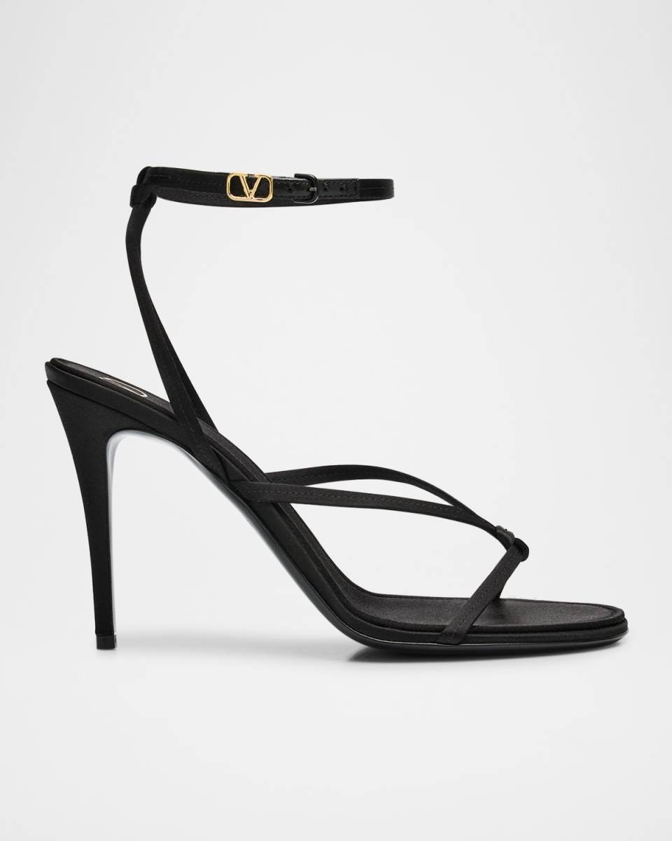 VLogo Satin Ankle-Strap Evening Sandals