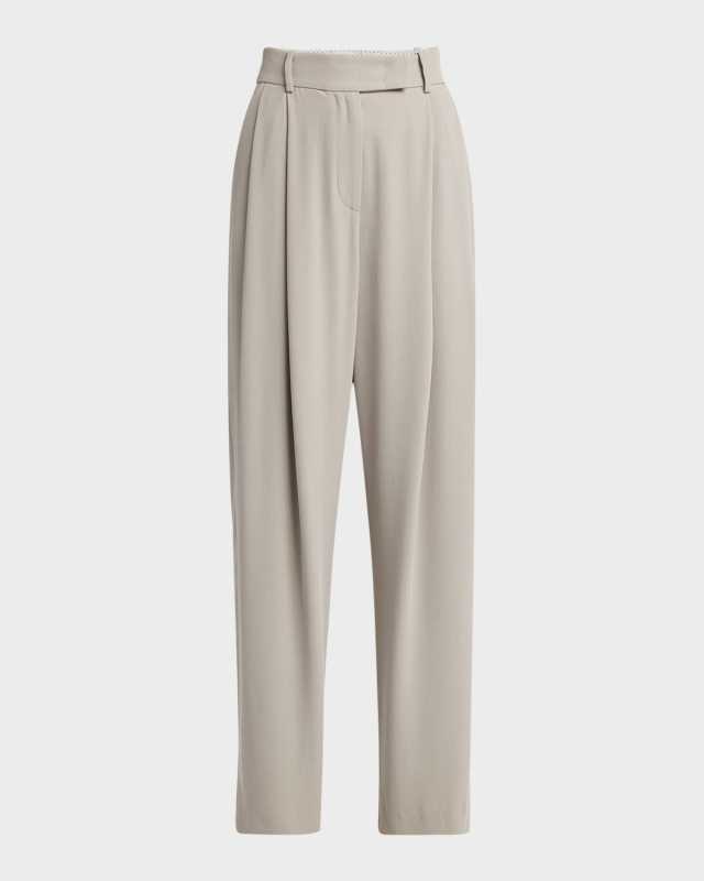 Washed Silk Pleated Wide-Leg Trousers