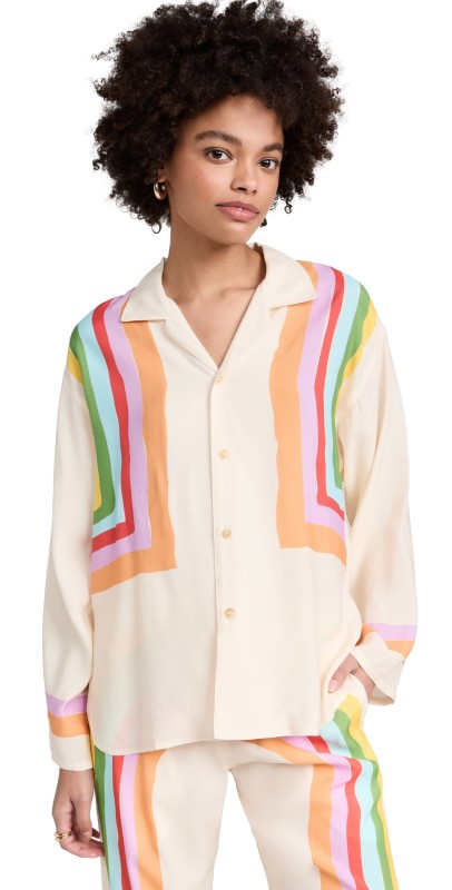 Mira Mikati Stripe Print Pyjama Style Shirt Ecru/Multi