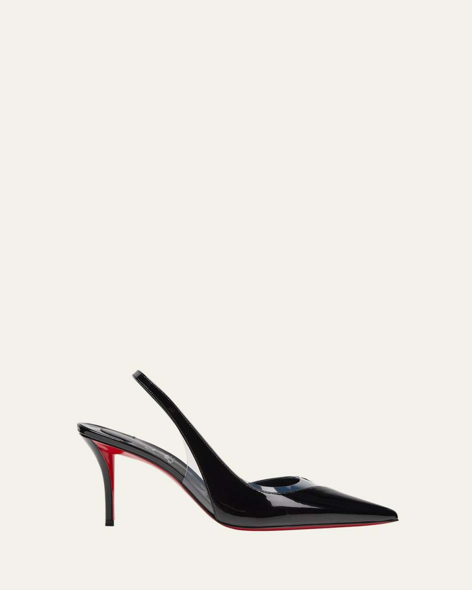 Posticha Patent PVC Red Sole Slingback Pumps