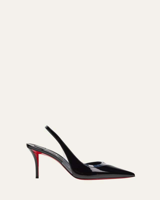Posticha Patent PVC Red Sole Slingback Pumps