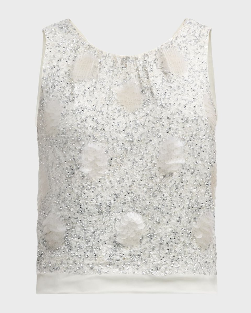 Polka-Dot Sequin Embellished Sleeveless Top