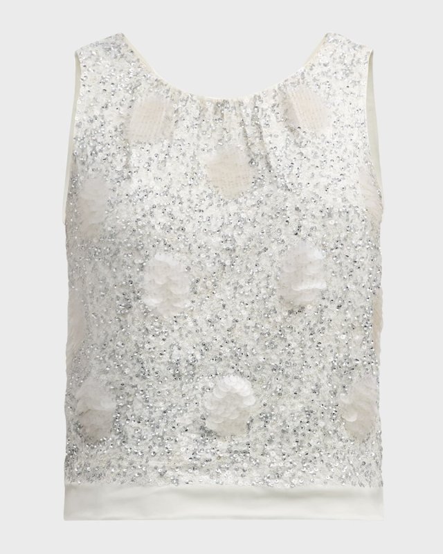 Polka-Dot Sequin Embellished Sleeveless Top