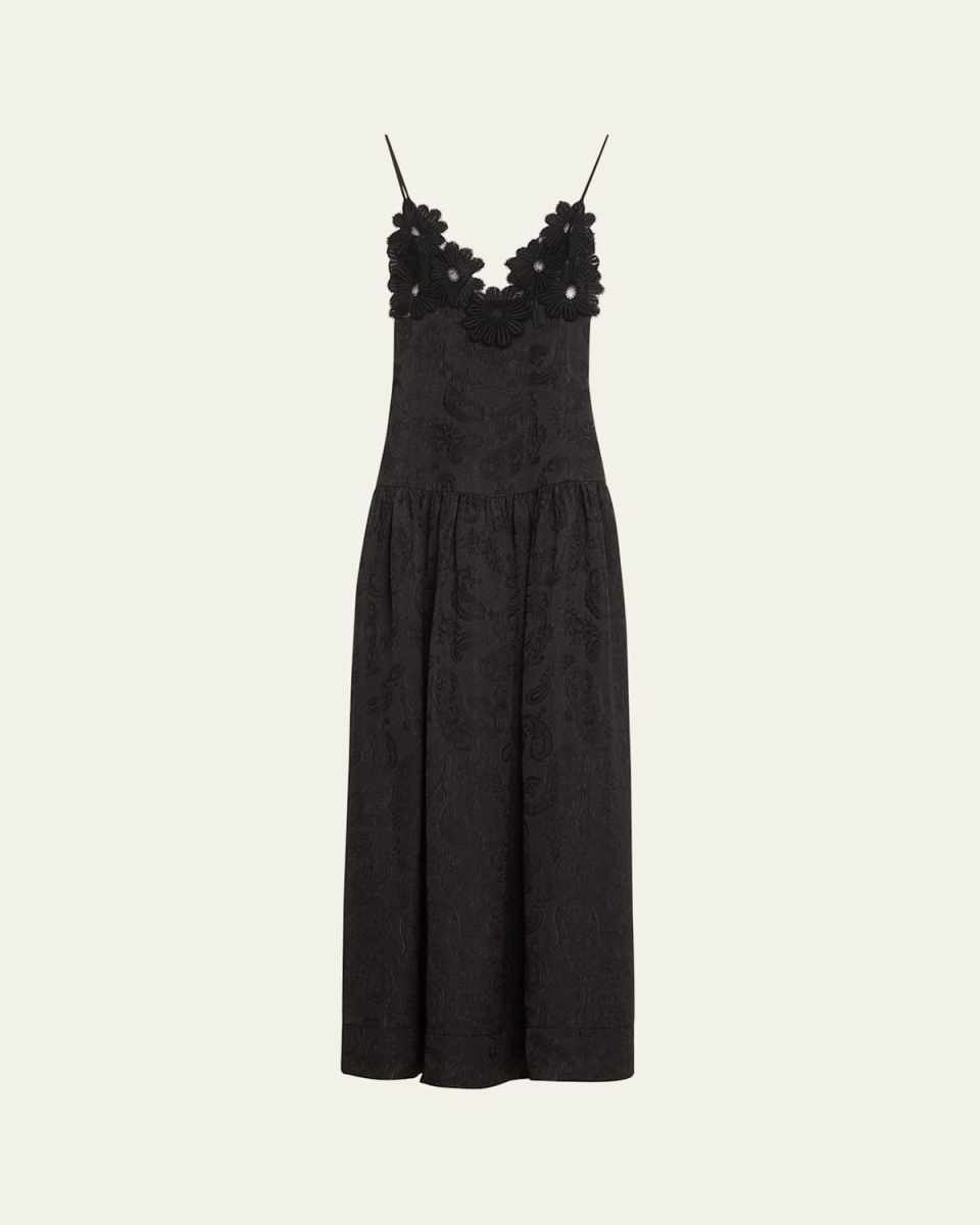 Maxine Paisley Jacquard Floral Applique Dress