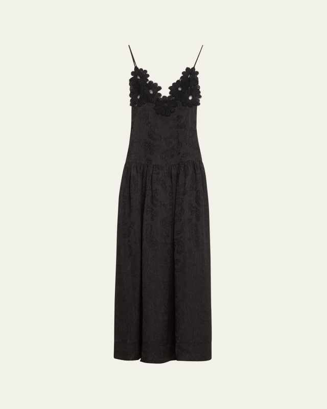 Maxine Paisley Jacquard Floral Applique Dress