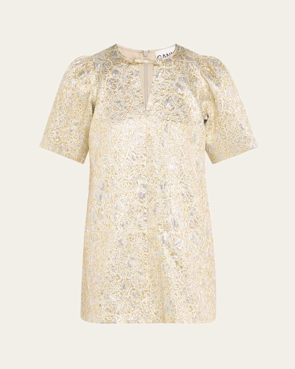 Metallic Cloque Short-Sleeve Mini Dress