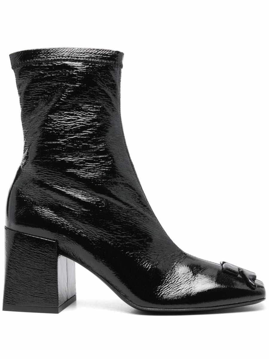 logo-appliqué patent leather boots
