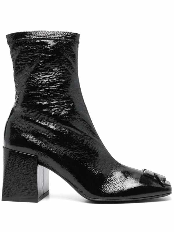logo-appliqué patent leather boots