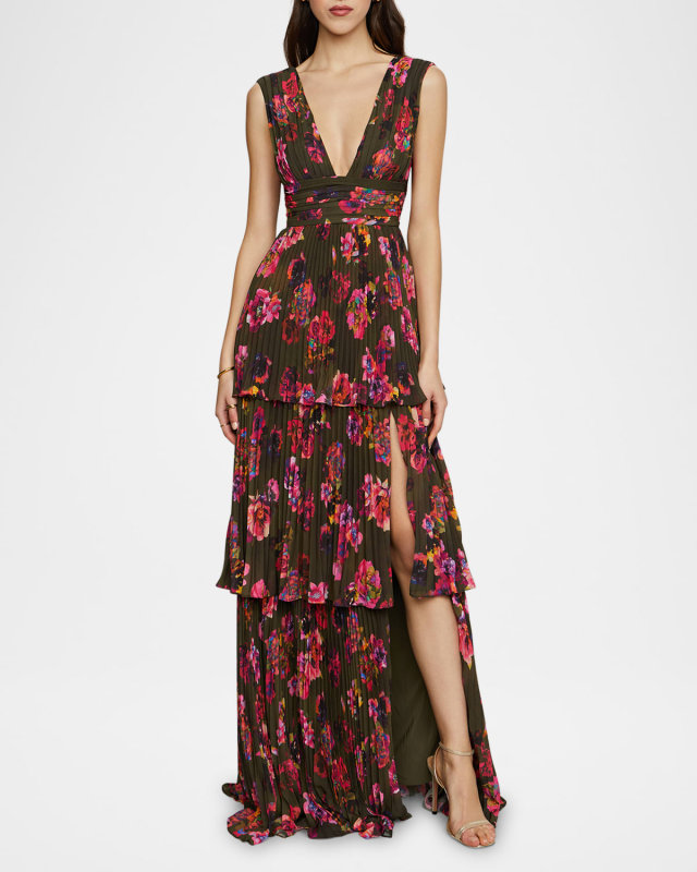Fluer Deep V Pleated Gown