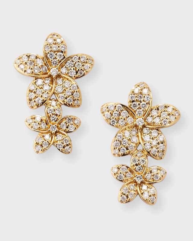 14k Double Plumeria Diamond Stud Earrings
