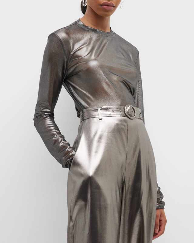 Metallic Mesh Long-Sleeve Top