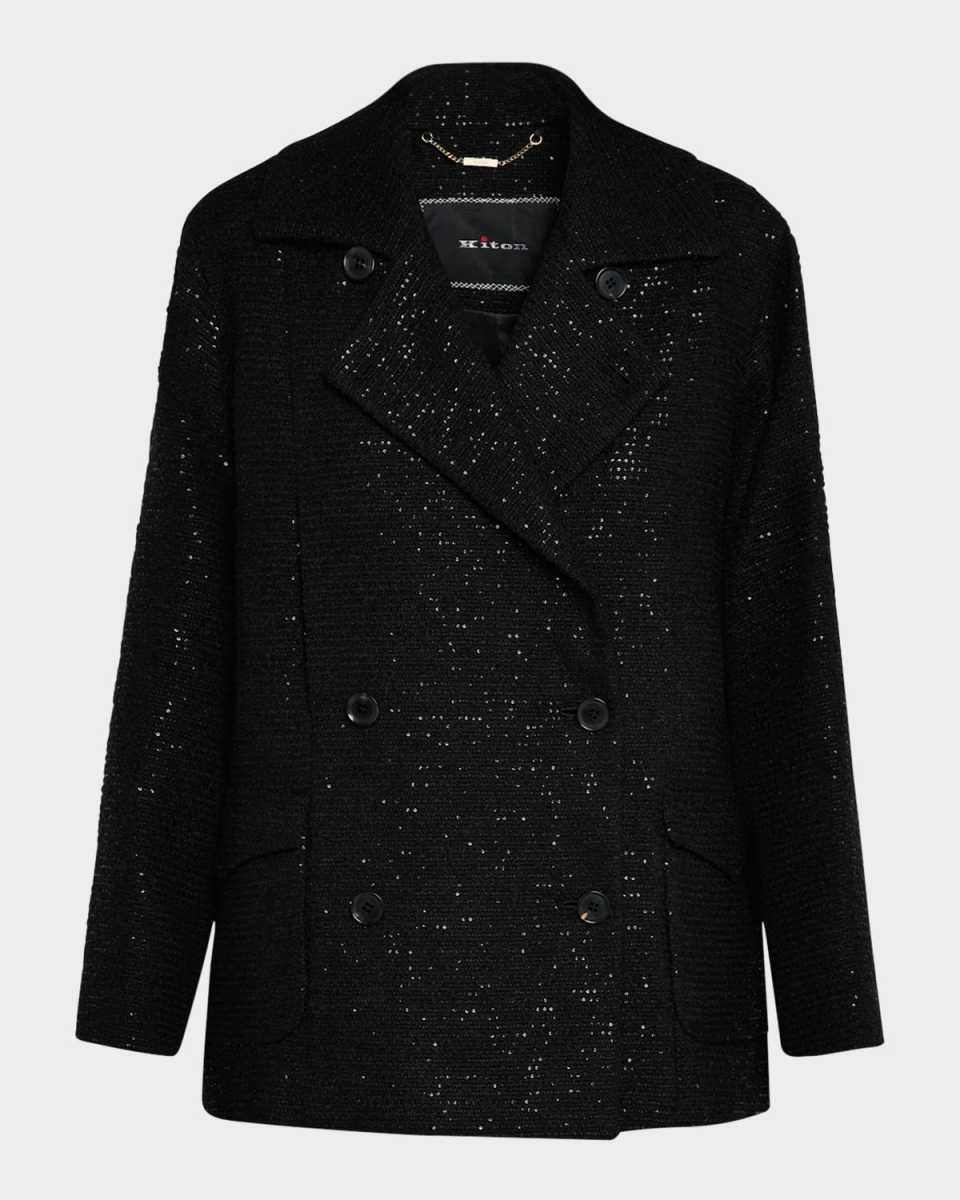 Paillette Boucle Double-Breasted Caban Jacket