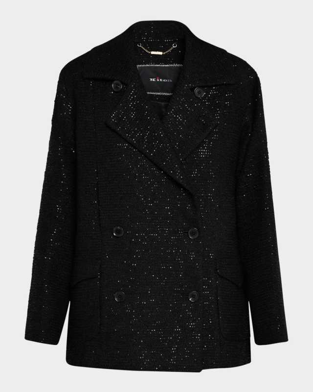 Paillette Boucle Double-Breasted Caban Jacket