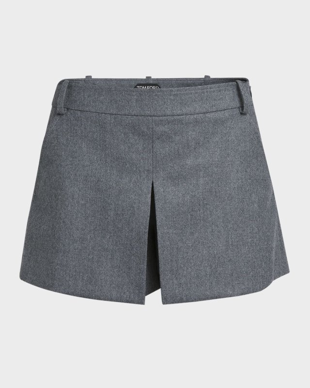 Pleated Compact Virgin Wool Skort